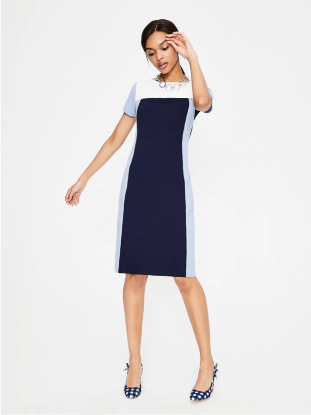 Boden Jeanette Ottoman Dress Navy, Light Blue and White Colorblock Midi Dress - Picture 2 of 8